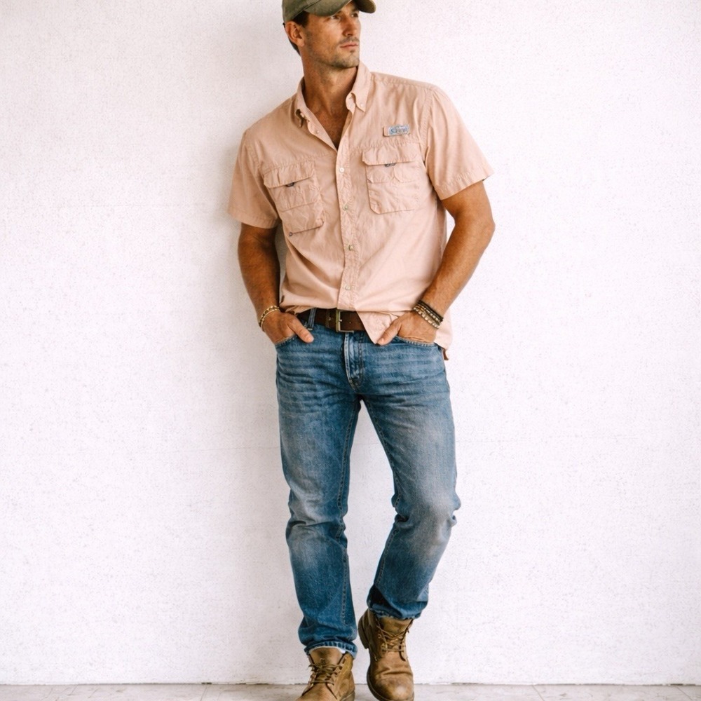 Mens Vented Fishing Shirt XL Coral Lightweight Nylon Outdoor‎ Button Up